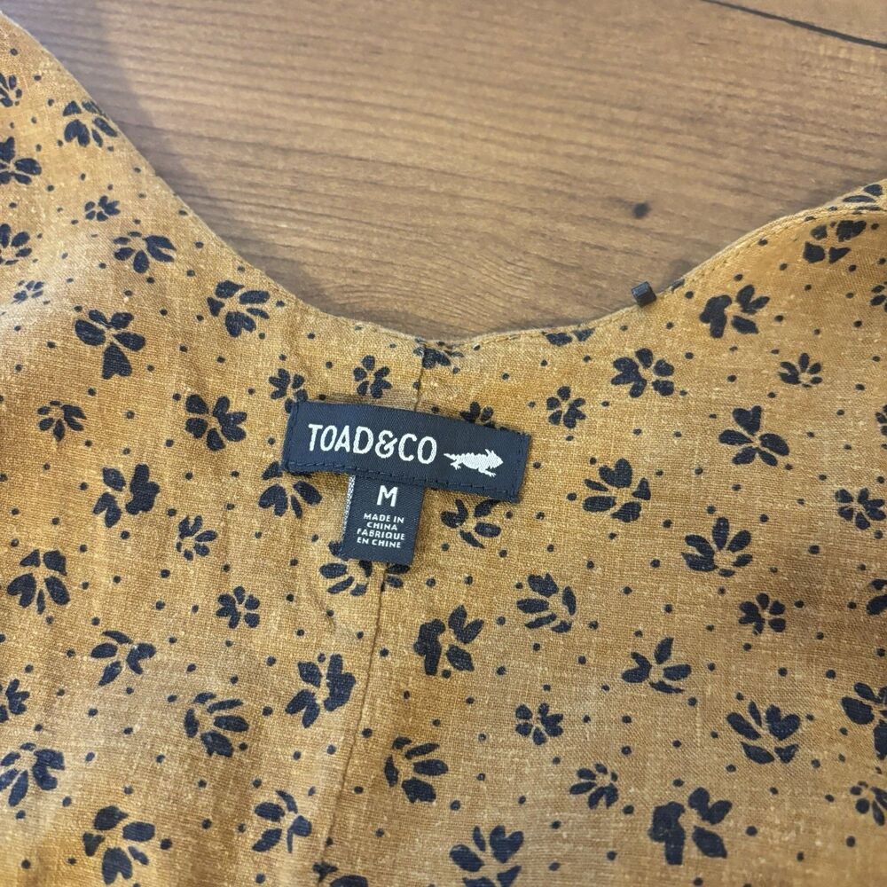 Toad & Co Taj Sleeveless Tie Front Hemp Cropped Wide Leg Jumpsuit Mustard Size M - Picture 7 of 10